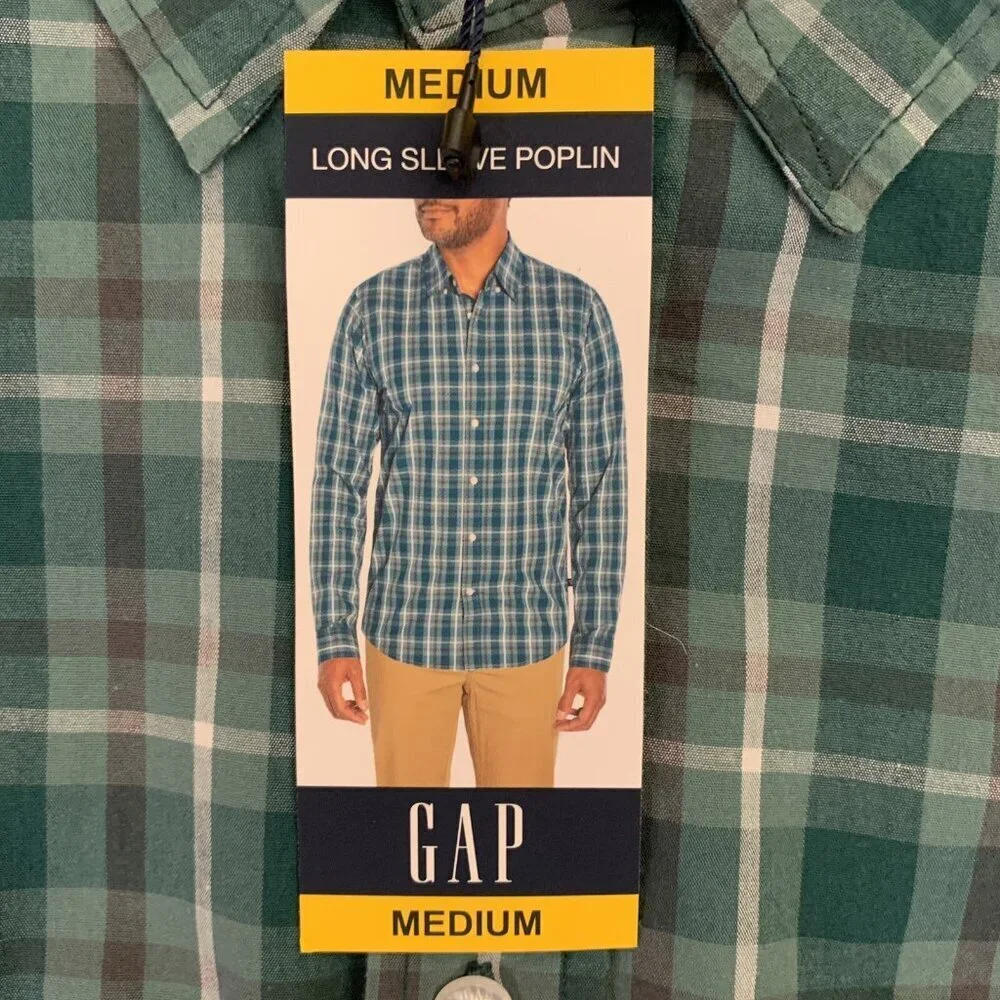 Gap Men's Long Sleeves Button Up Green Stretch Plaid Shirt Size M - NWT $49